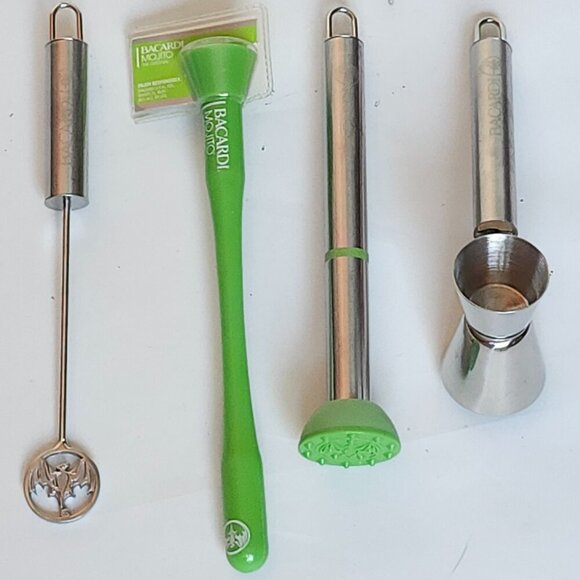 BACARDI BAT BAR SET MOJITO Cocktail Jigger Muddler Stirrer Metal - Picture 1 of 4